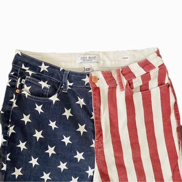 American Flag Denim High Waist Flare Jeans Hot Pants Stretch by Judy Blue Sz 11 - Picture 5 of 5